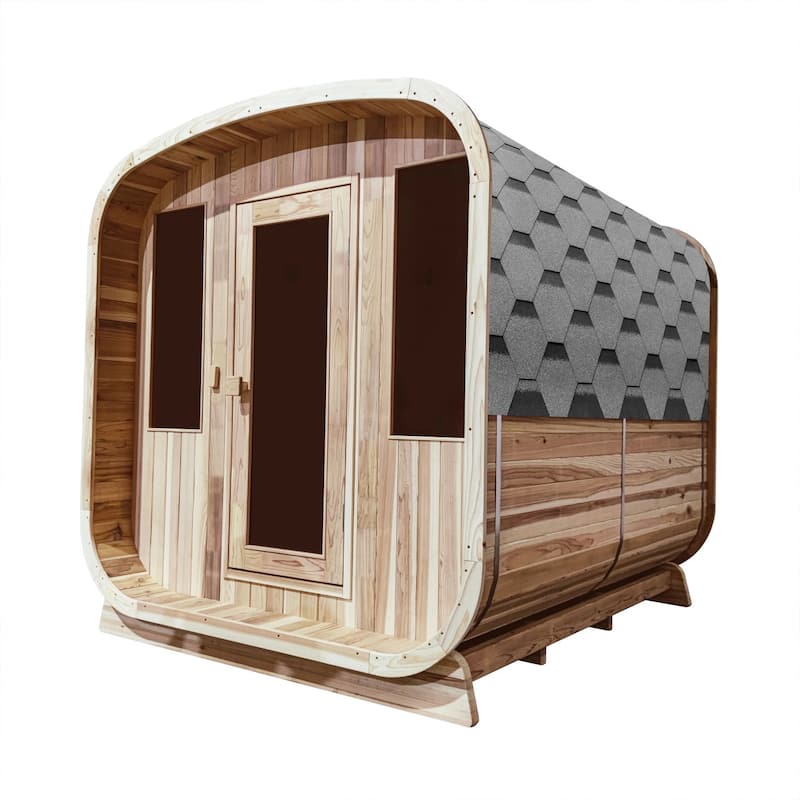 ALEKO 4 Person Rustic Cedar Rounded Square Sauna with Bitumen Roofing