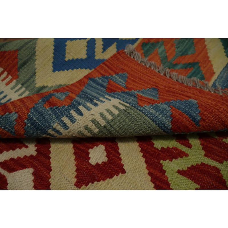 Hand Woven Oriental 100% Wool Carpet Southwestern Tribal Green Kilim Area Rug - 4' 11'' X 3' 4''