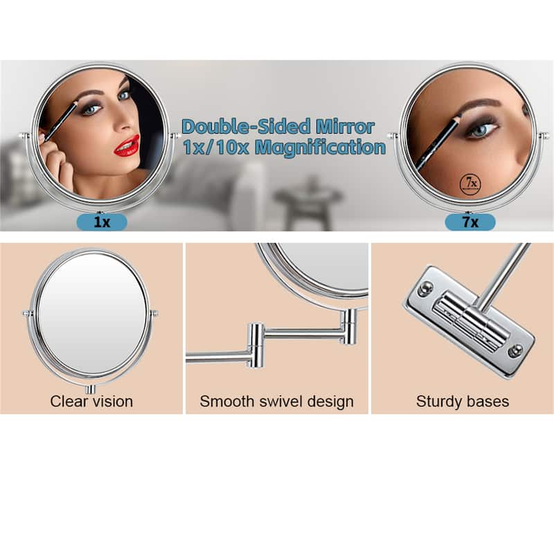 Wall Mount Zoom Makeup Mirror Double-Sided Chrome Finish