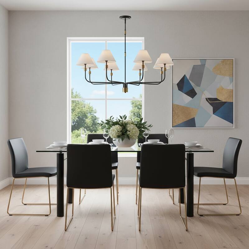 Artcraft Providence - Chandelier - Black with Brushed Brass Accent - Fabric Shade