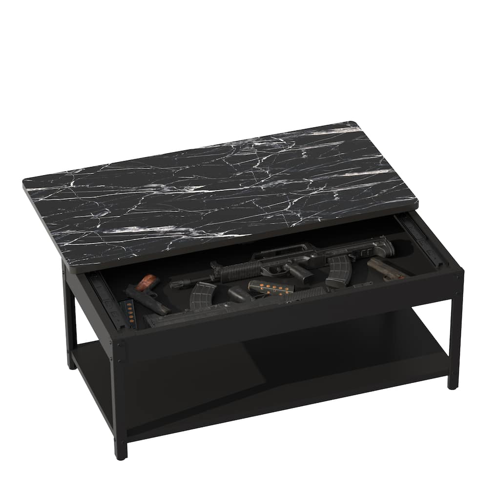 Modern Coffee Table End Table with Lockable Drawer, Double-Layer Accent Table Dining Table with Hidden Storage