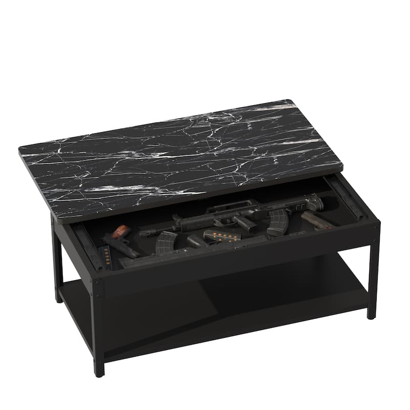 Modern Rectangular 2-Tier Coffee Table with Drawer Storage Compartment and Fingerprint, Lock for Living Room