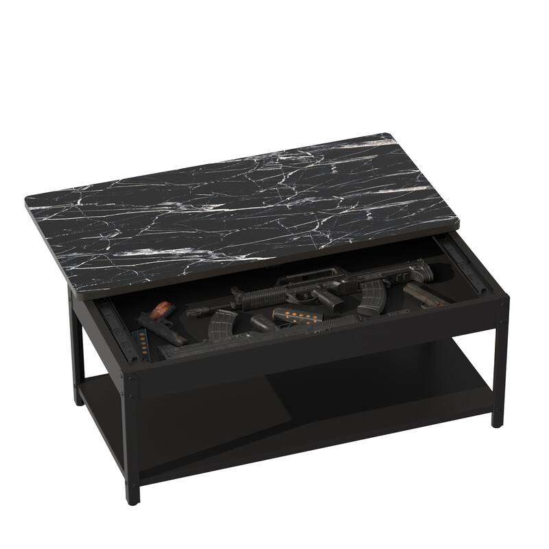 double-layer coffee table with hidden storage compartment and fingerprint lock - Living room dining tables