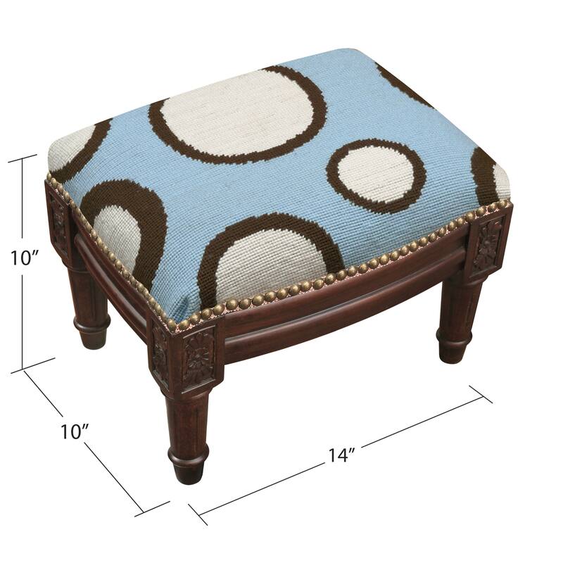 Blue and Brown Circle Needlepoint Footstool