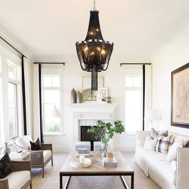 Modern 8-Light Tassel Chain Empire Chandelier With Chrome Finish