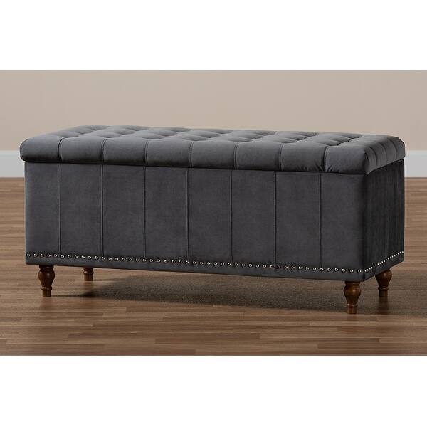 Shop Theodore Grey Velvet Fabric Button Tufted Storage Ottoman