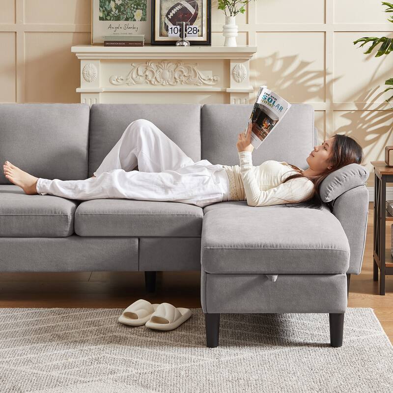 Jarenie 79.72" L Shaped Sofa with Storage Ottoman for Living Room