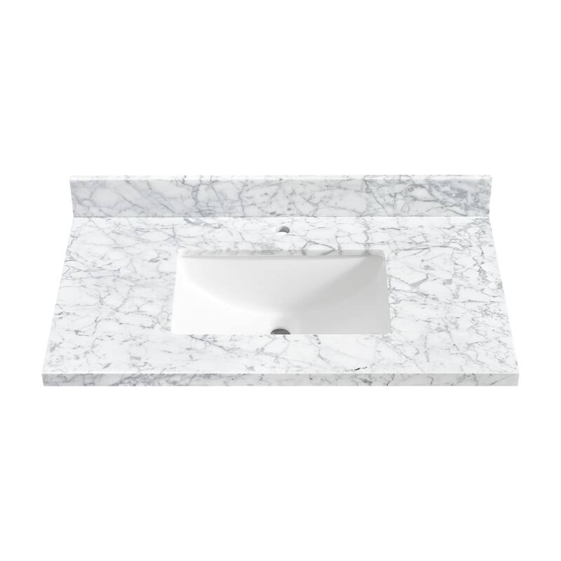 Zevio Natural Marble Vanity Top in Carrara White with Ceramic Sink