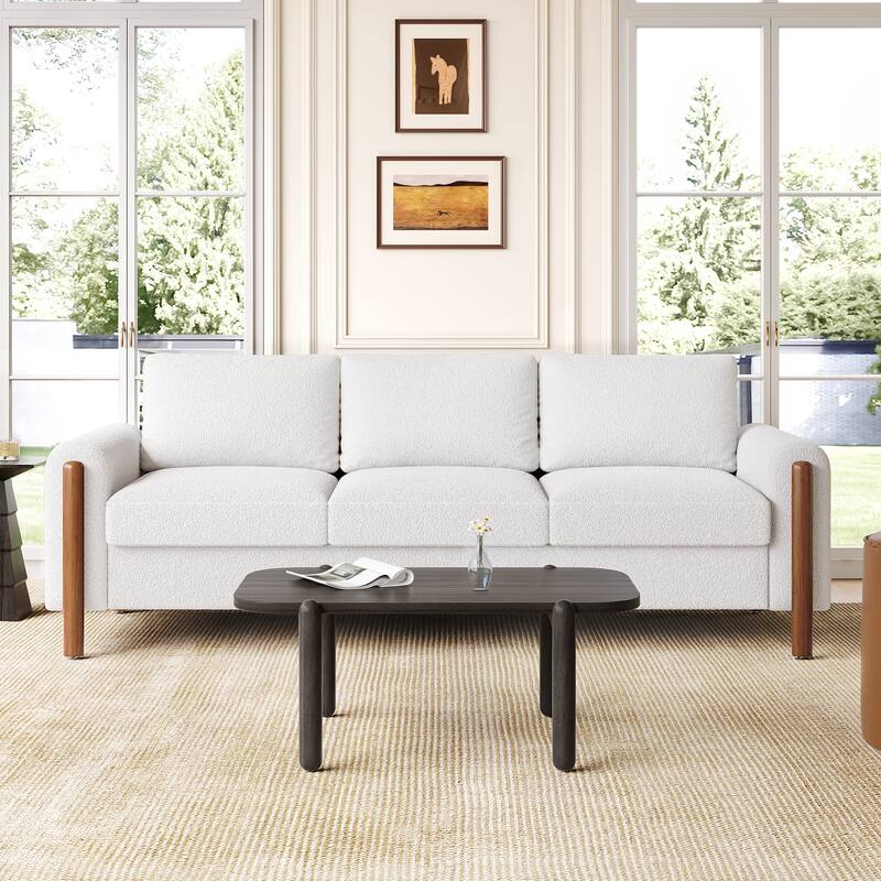Roomfitters 84" 3-Seater Sofa, Teddy Velvet Couch with Integrated Solid Wood Legs and Curved Arc Armrests