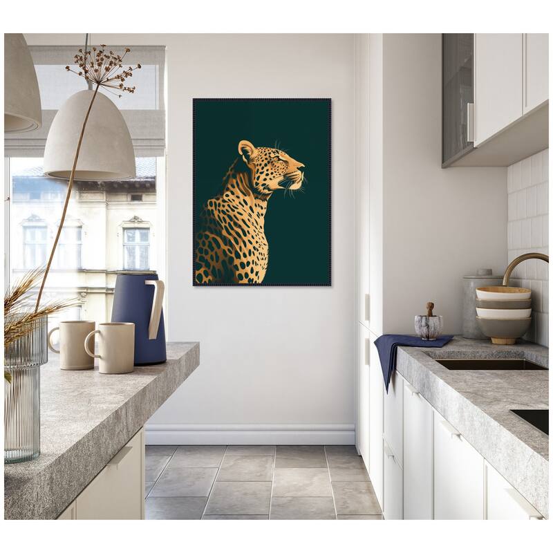 Kate and Laurel Emerald Gilded Cheetah by The Creative Bunch Studio Framed Canvas Wall Art Print