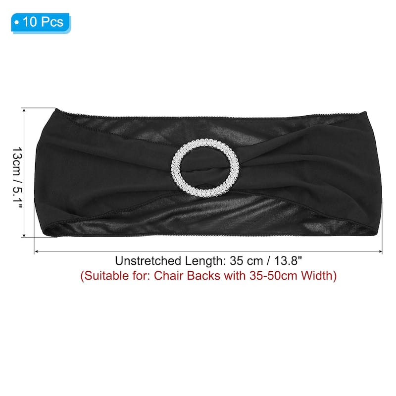 14"x5" Stretch Chair Sashes Bows Chair Bands Sash with Buckle - Black - 10 Pcs