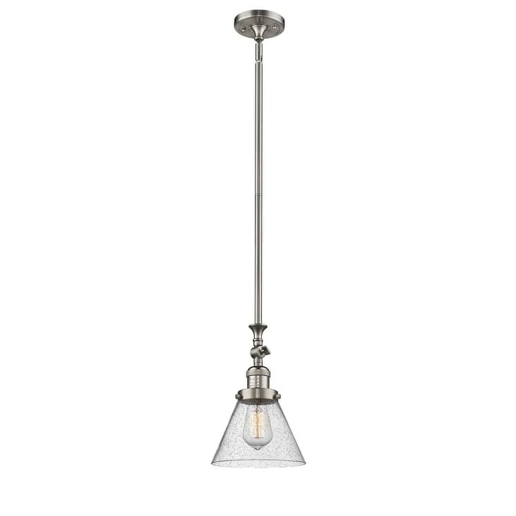 Innovations Lighting Large Cone 8" Wide Adjustable Mini Pendant - Brushed Satin Nickel / Seedy