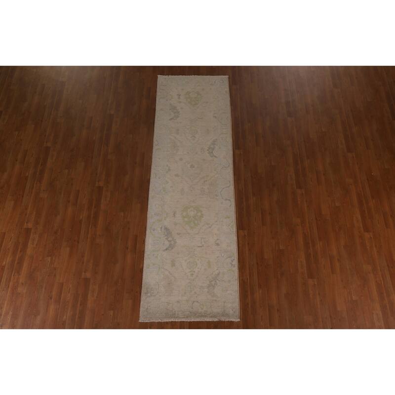 Floral Oushak Turkish Runner Rug Hand-knotted Wool Carpet - 3'1"x 9'10"