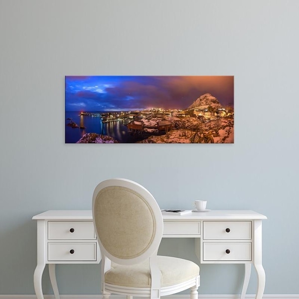 Easy Art Prints Panoramic Images's 'Fishing village at night, Lofoten, Nordland County, Norway' Premium Canvas Art