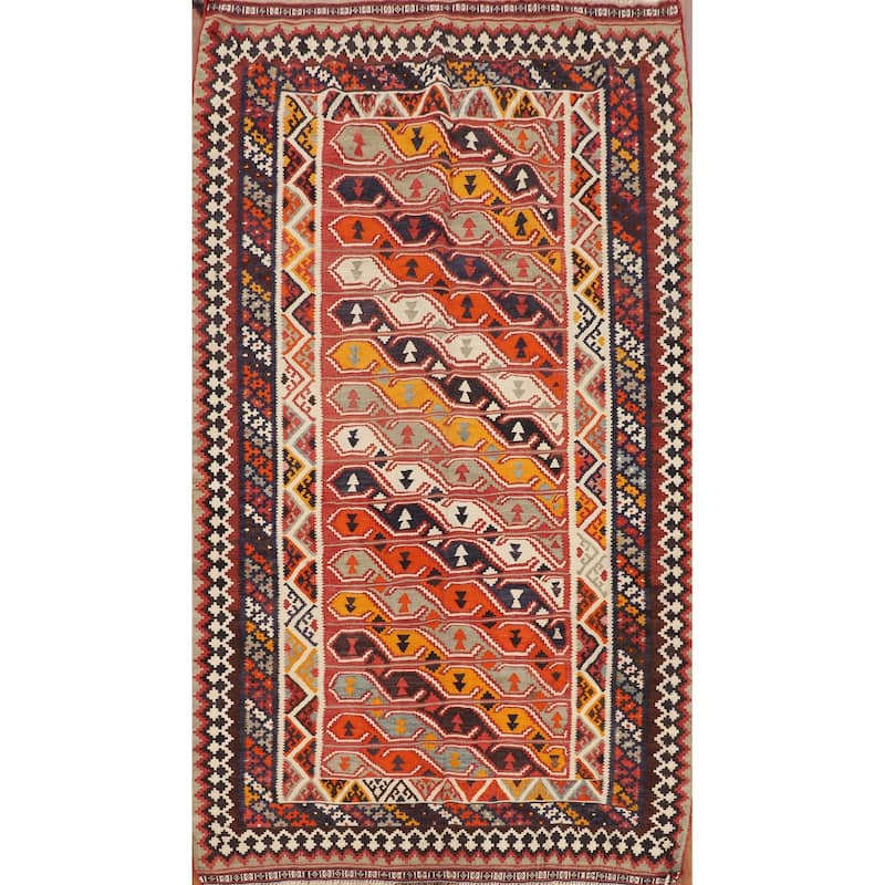 Vegetable Dye Kilim Qashqai Persian Vintage Rug Hand-Woven Wool Carpet - 5'1"x 8'8"