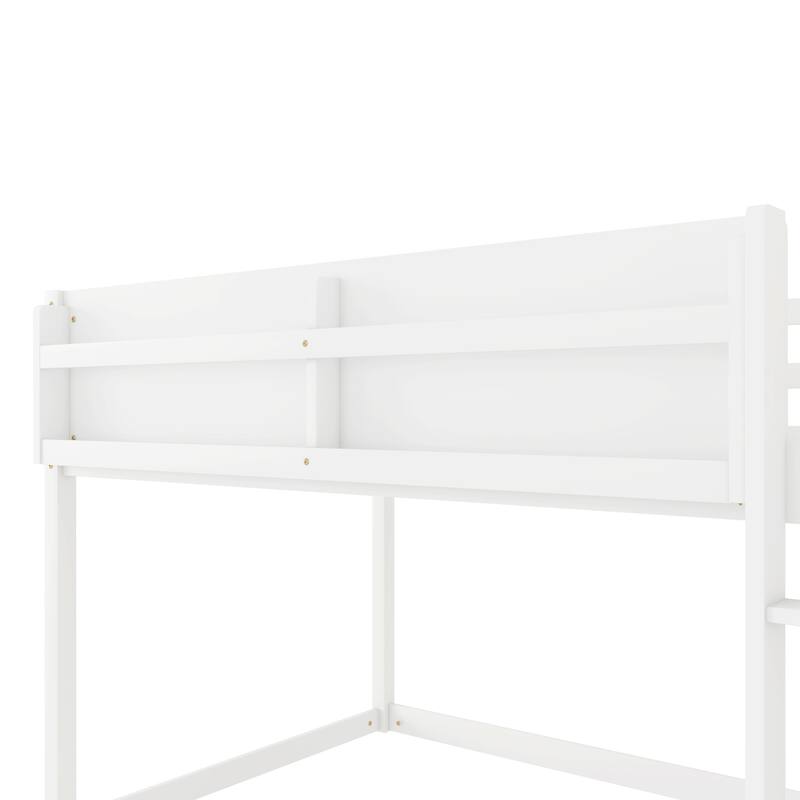 Low Twin Over Twin Bunk Bed, Floor Bunk Bed with Ladder, Solid Wood Twin Bunk Bed for Kids & Juniors, White