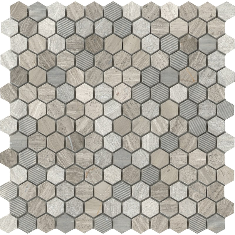Emser Tile Marble - 12" x 12" Hexagon Geometric Mosaic Wall Tile - - Gray