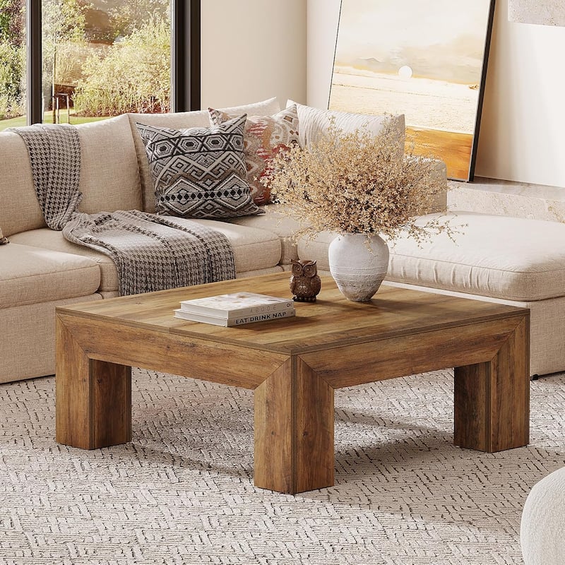 39.37-Inch Farmhouse Square Coffee Table for Living Room, Low Large Center Tea Accent Table