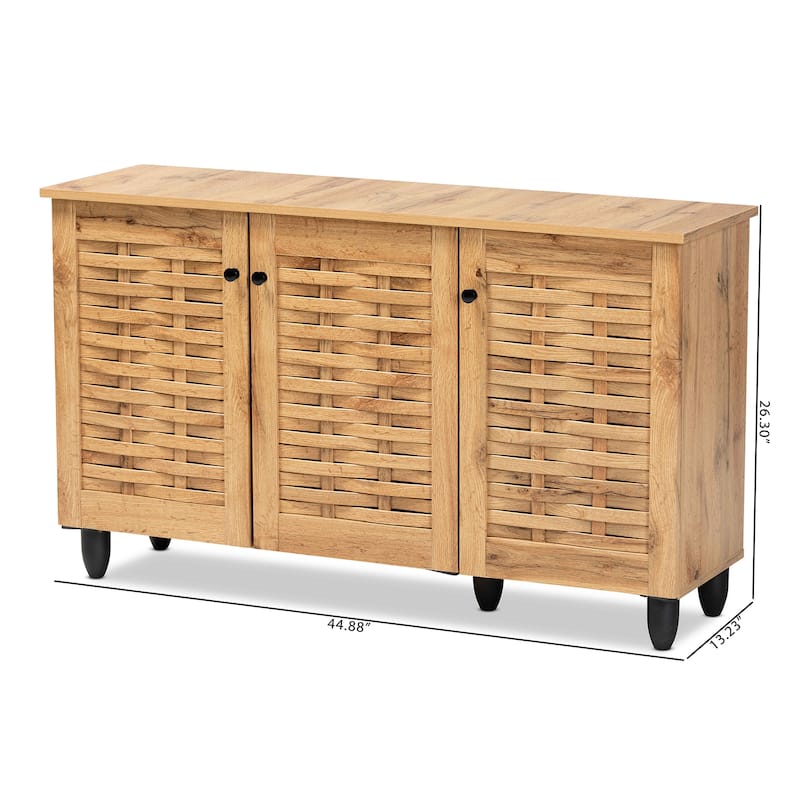 Winda Modern Oak Brown Finished Wood 3-Door Shoe Cabinet