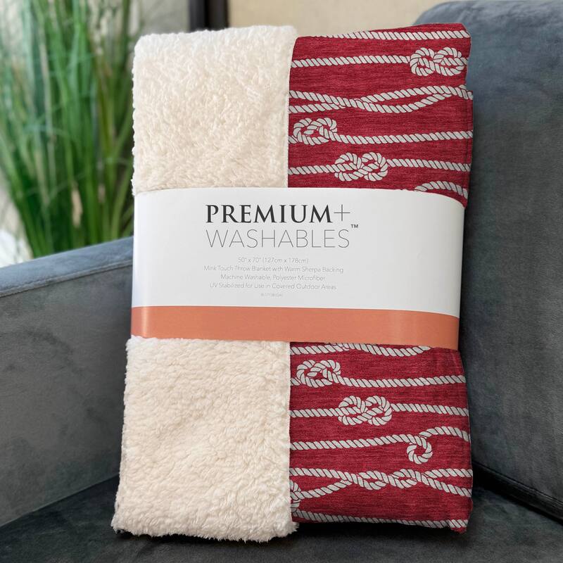 Premium Machine Washable ASB152 Nautical Rope Sherpa Throw Blanket