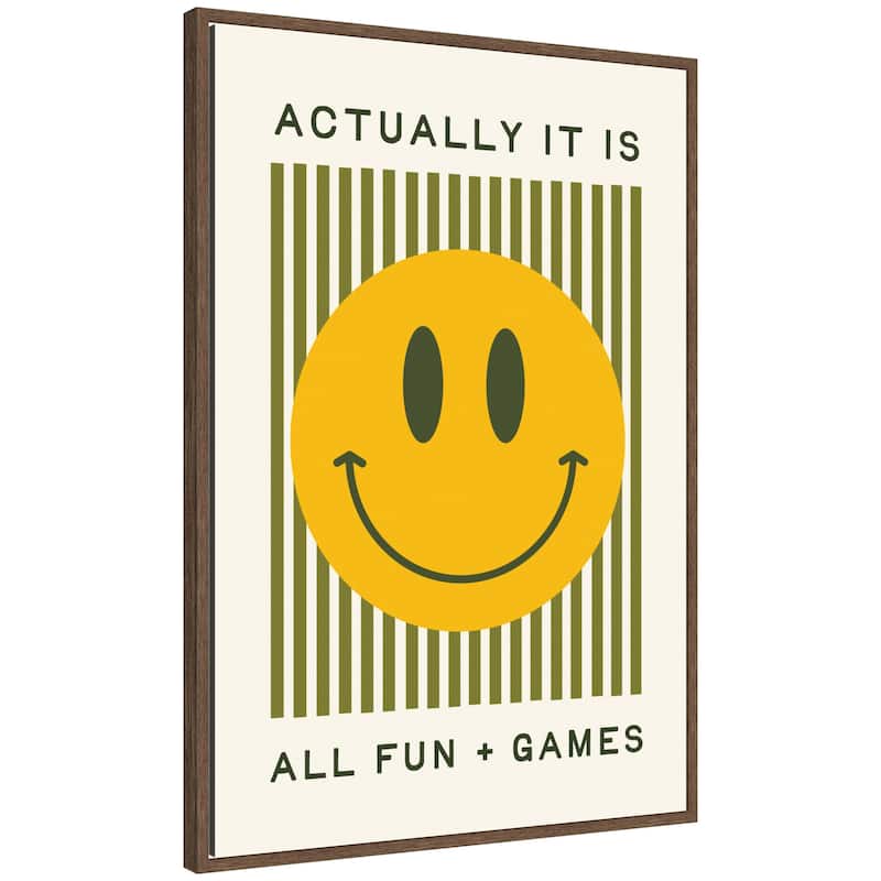 Kate and Laurel It is All Fun and Games, Dopamine Decor, Smiley Face Retro Print by Lucky Guava Framed Canvas Wall Art Print - 23x33