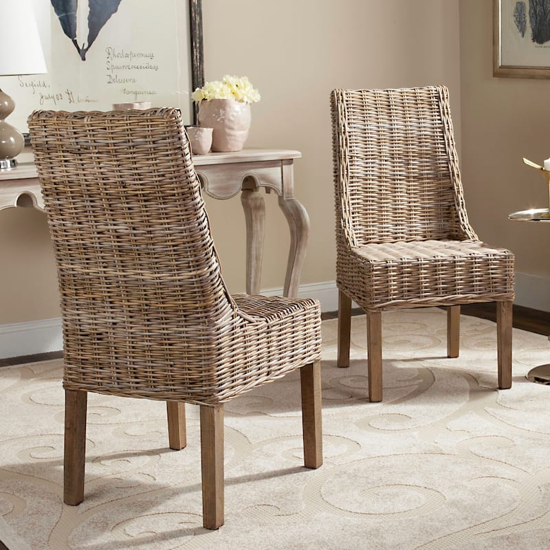 SAFAVIEH Charolette Indoor Wicker Brown Sloping Arm Chairs (Set of 2) - 20" x 24" x 39" - 20Wx24Dx39H