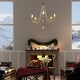 preview thumbnail 7 of 15, Alisar Mid-century Modern 5-Light Chandelier Antique Gold Swing Arms French Country Wood Beads Pendant Lights for Dining Room