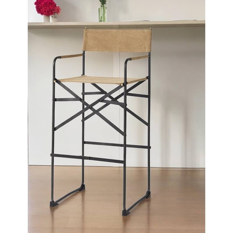 Modern Folding Faux Leather Bar Stool with Full Backrest and Black Metal Legs for Kitchen Dining
