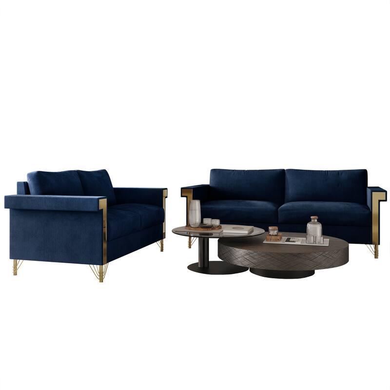 CraftPorch Glam Velvet Upholstered 2-Piece Living Room Set - Midnight Blue