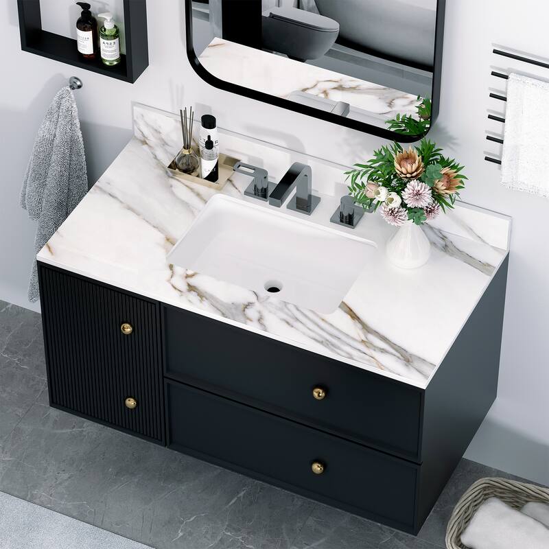 31 Inch Marble Vanity Top,Bathroom Vanity Top with Undermount Rectangular Middle Sink and 4 Inch Height Backsplash