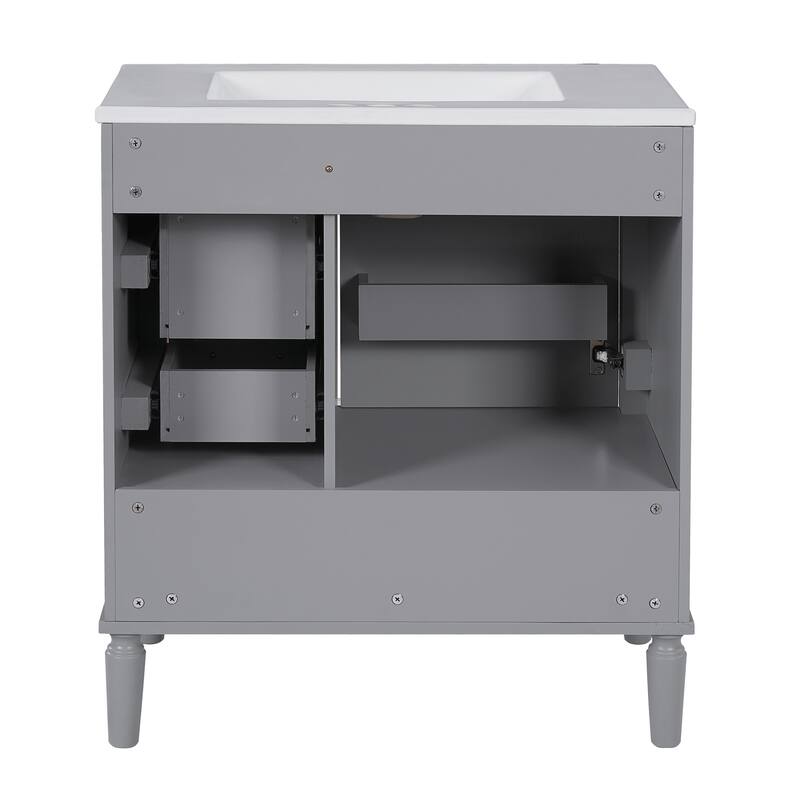 30inch Bathroom Vanity with Ceramic Sink, Soft-Close Door & 3 Drawers