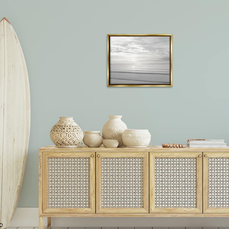 Stupell Soft Serene Beach Reflection Framed Floater Canvas Wall Art Design By Maggie Olsen