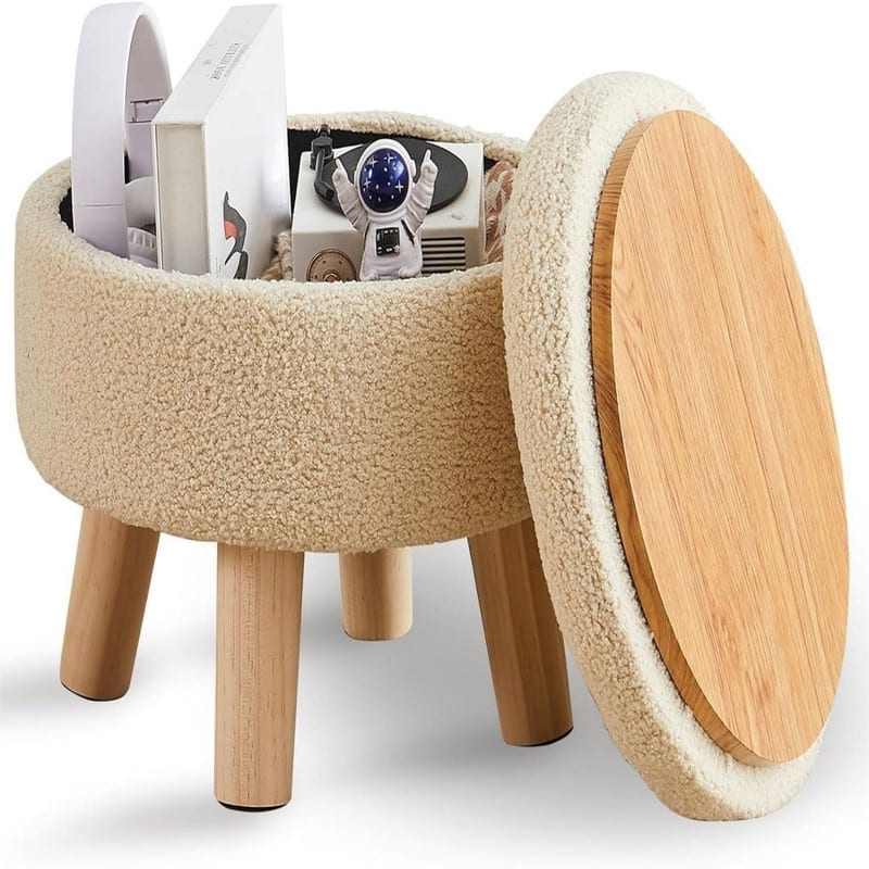 Storage Ottoman Modern Round Footrest