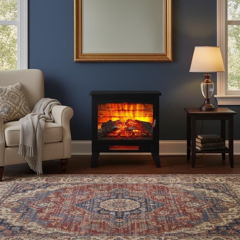21-Inch Freestanding Electric Fireplace, 1400W Electric Fireplace Stove w/Remote Control - N/A