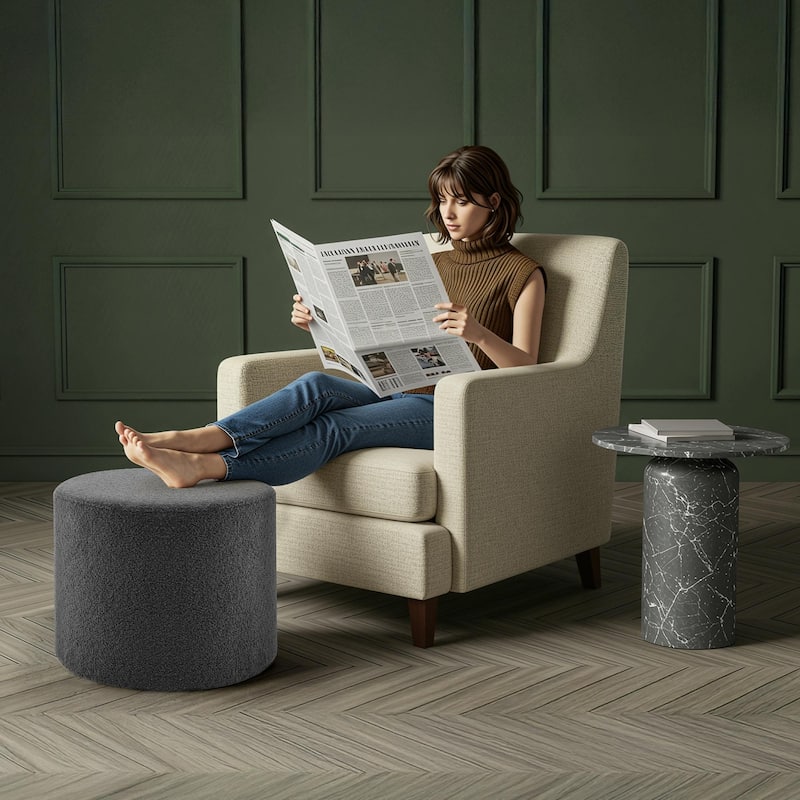 Bezseller Soft Boucle Pouf Ottoman, Comfortable Foot Rest, Full Foam Filling Footstool for Living Room, Bedroom