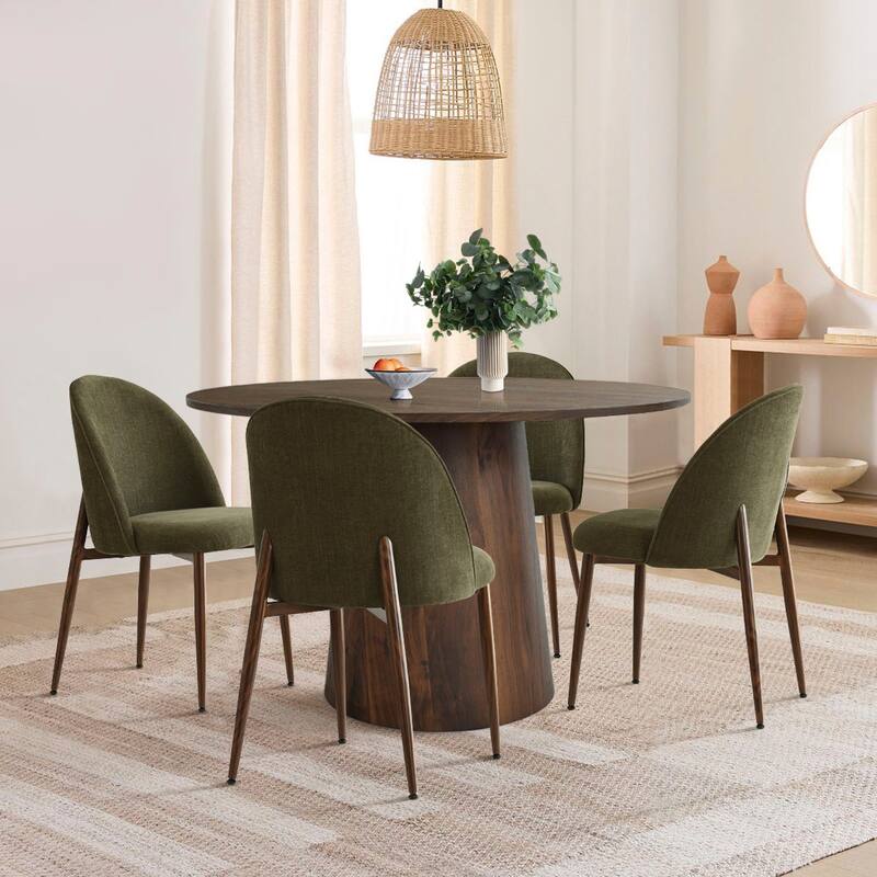 Modern Dining Set with Walnut Look Table and Upholstered Chairs for 4 - Green
