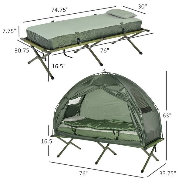 Folding Camping Cots for Adults, Elevated Tent with Sleeping Bag, Thick Air Mattress Pad