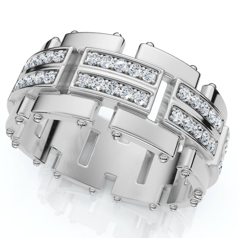 3/4Ct Men's Round Cut Diamond 10MM Wide Ring Wedding Band Gold Lab Grown