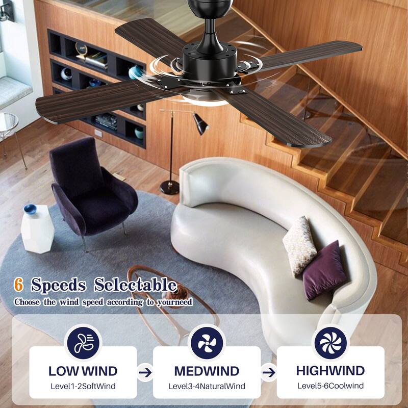 Modern Farmhouse Large Ceiling Fan with Integrated Light and Remote, Ceiling Fan with Timer and 6-speed Wind