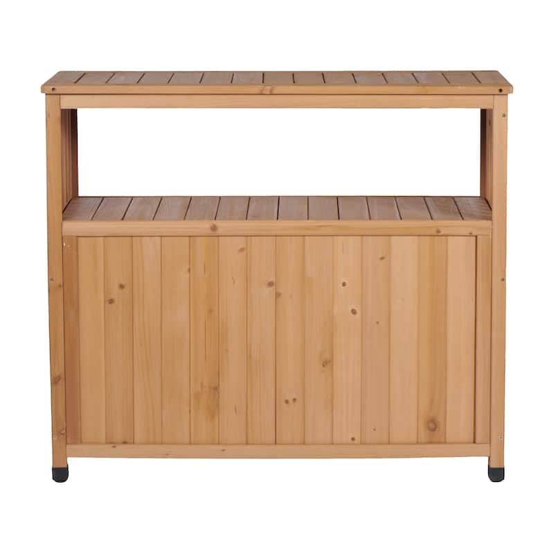 GDFStudio - Harbor Outdoor Solid Fir Wood Storage Bar Table with Slatted Design