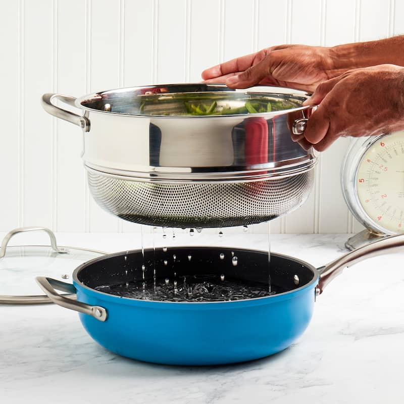 Denmark Tools for Cooks 3-piece Alum Favorite Saute Steamer Pan - Blue
