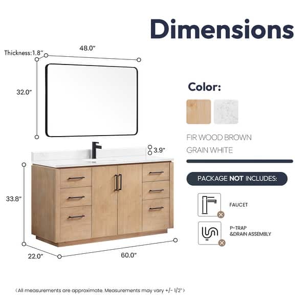 dimension image slide 15 of 16, San Single Bath Vanity with Composite Stone Top and Mirror