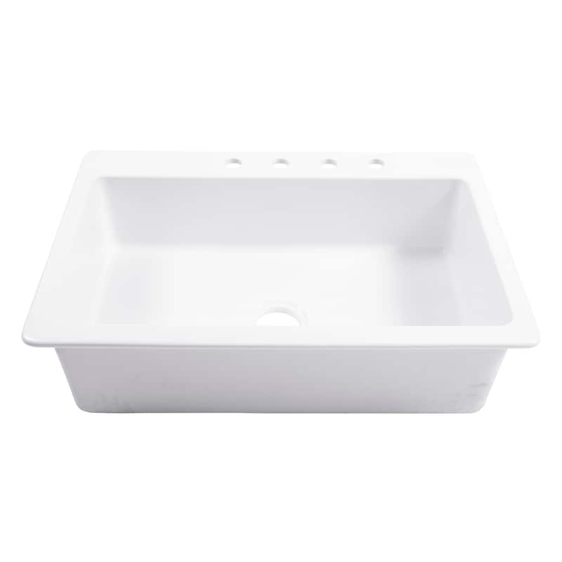 Jackson Crisp White Fireclay 33" Single Bowl Drop-In Kitchen Sink with 4 Holes