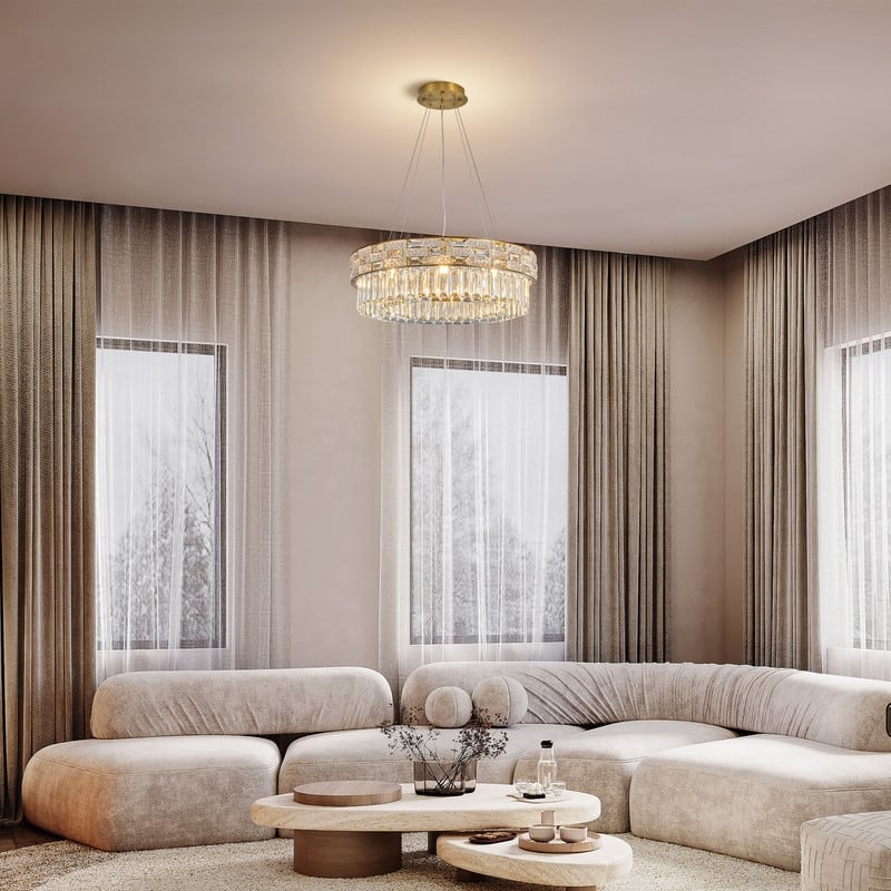 KAYLA Crystal Chandelier - Large K9 Crystal Pendant Light for High Ceilings, Entryway, Foyer, Dining Room & Living Room