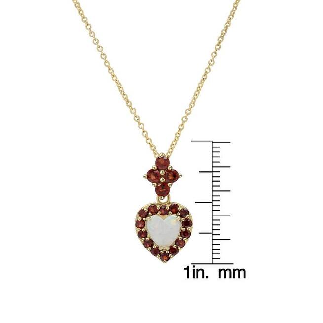 Victoria Townsend Gold over .925 Sterling Silver Lab Opal & Garnet Heart Necklace