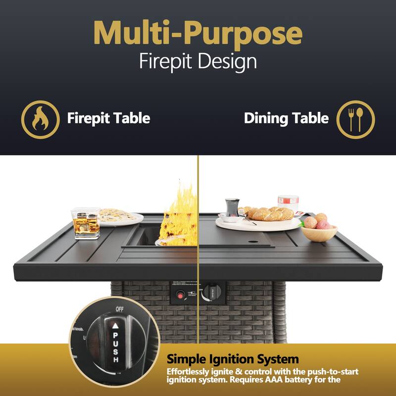 Cozywor 31.7in Propane Square Fire Pit Gas Fire Pit Table with Lid and Metal Tabletop, CSA with Lava Rocks