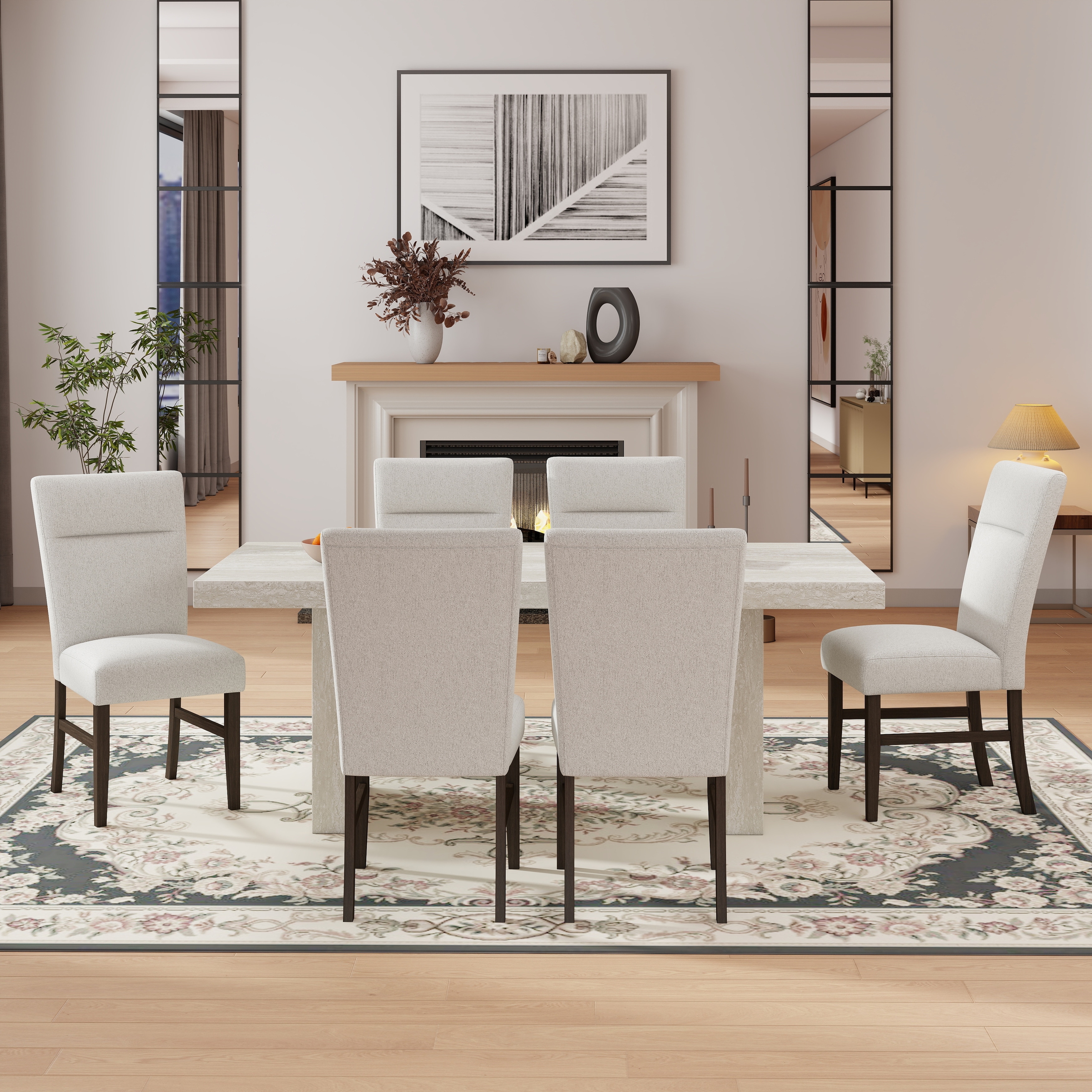 Roundhill Furniture Cavira 7-Piece Modern Dining Set, Faux Marble Dining Table with 6 Chairs