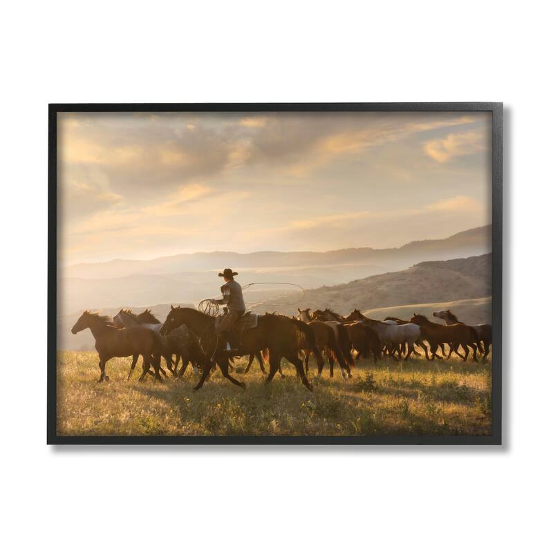 Stupell Cowboy in Rural Landscape Framed Giclee Art Design by PBurchettePhoto - 14 x 11 - Black