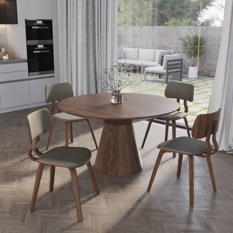 Clivo Leather Dining Chair with Open-Back and Poplar Wood Legs for Kitchen or Dining Room Set of 2