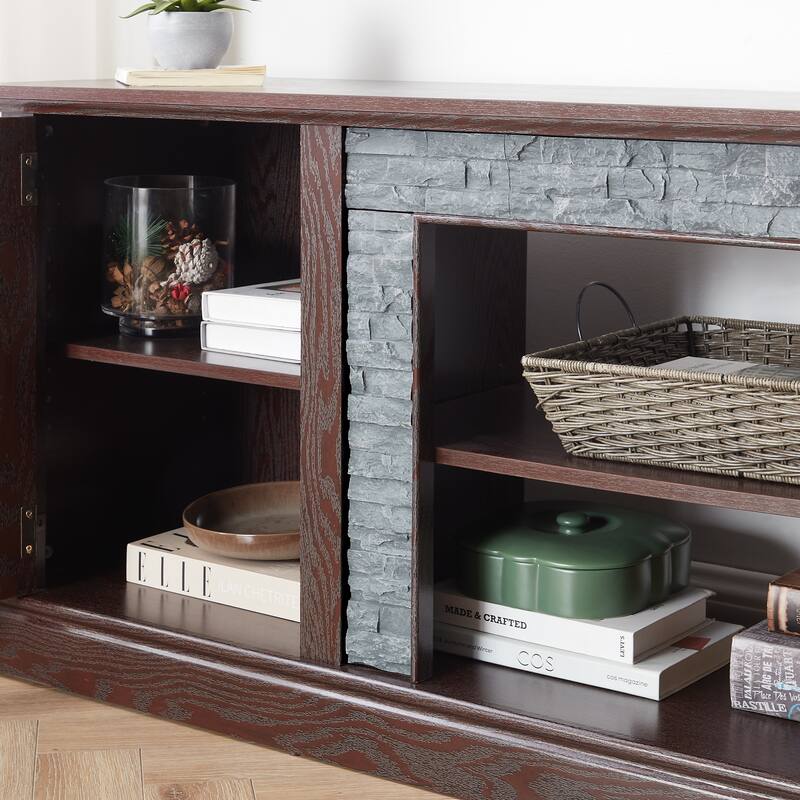 Faux Stone TV Stand TV Console for TVs up to 75", Large Entertainment Center Media Storage Cabinet with Adjustable Shelves